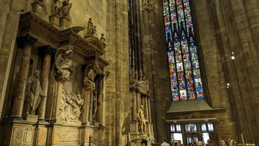 Gothic architecture with colorful stained glass